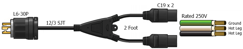 splitter power cord, l6-30 c19